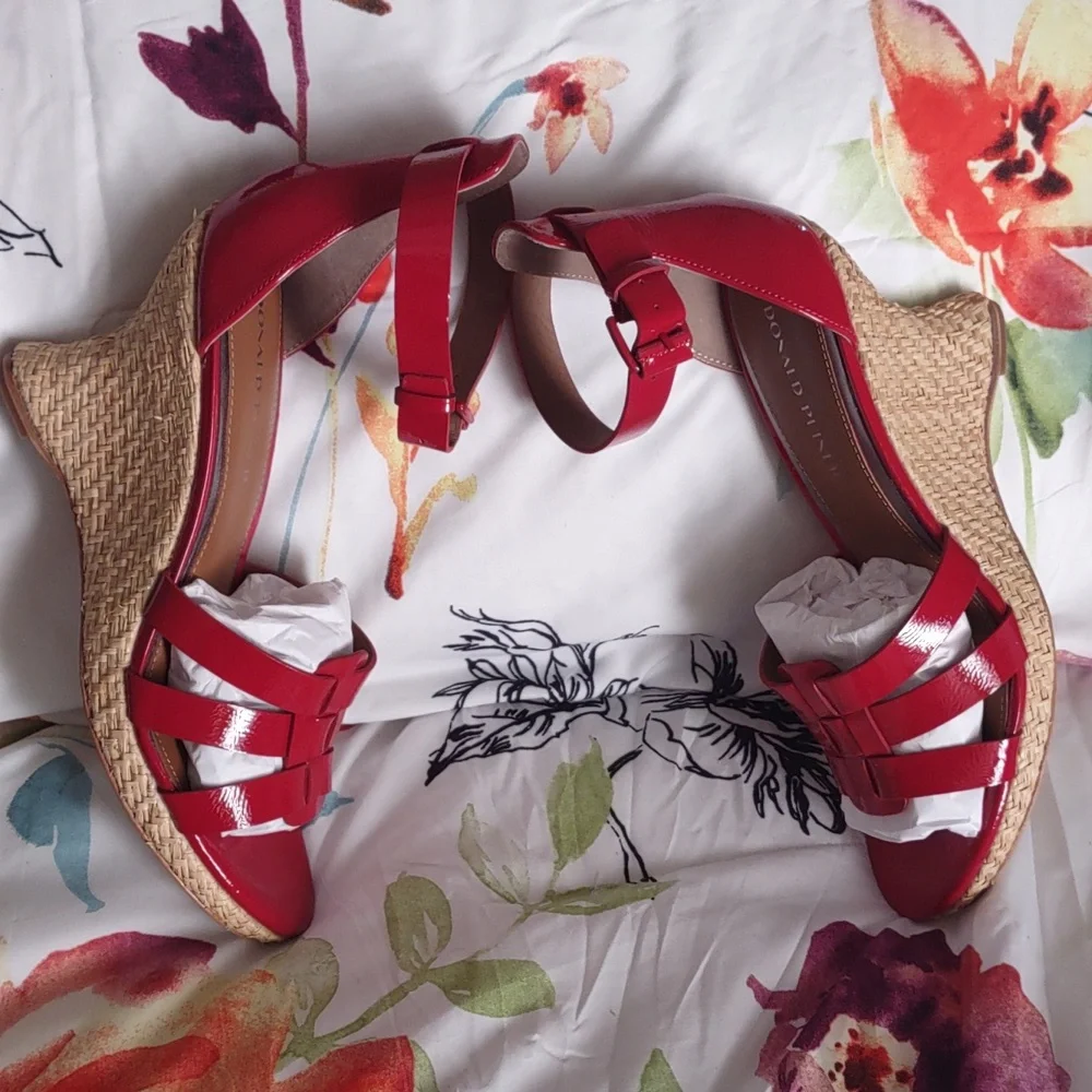 DONALD J PLINER ESPEDRILLE WEDGE SANDALS *🍅RED/NWOB - Picture 17 of 17
